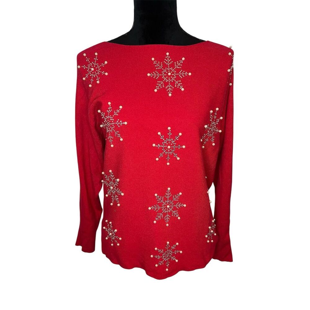 NWT LIV MALINO RHINESTONE SEQUIN SNOWFLAKE XMAS HOLIDAY SWEATER WOMENS SIZE M